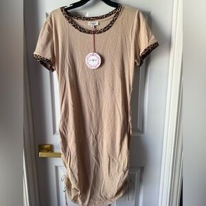NWT Umgee Ruched Side Tie Dress with Leopard Accents Large